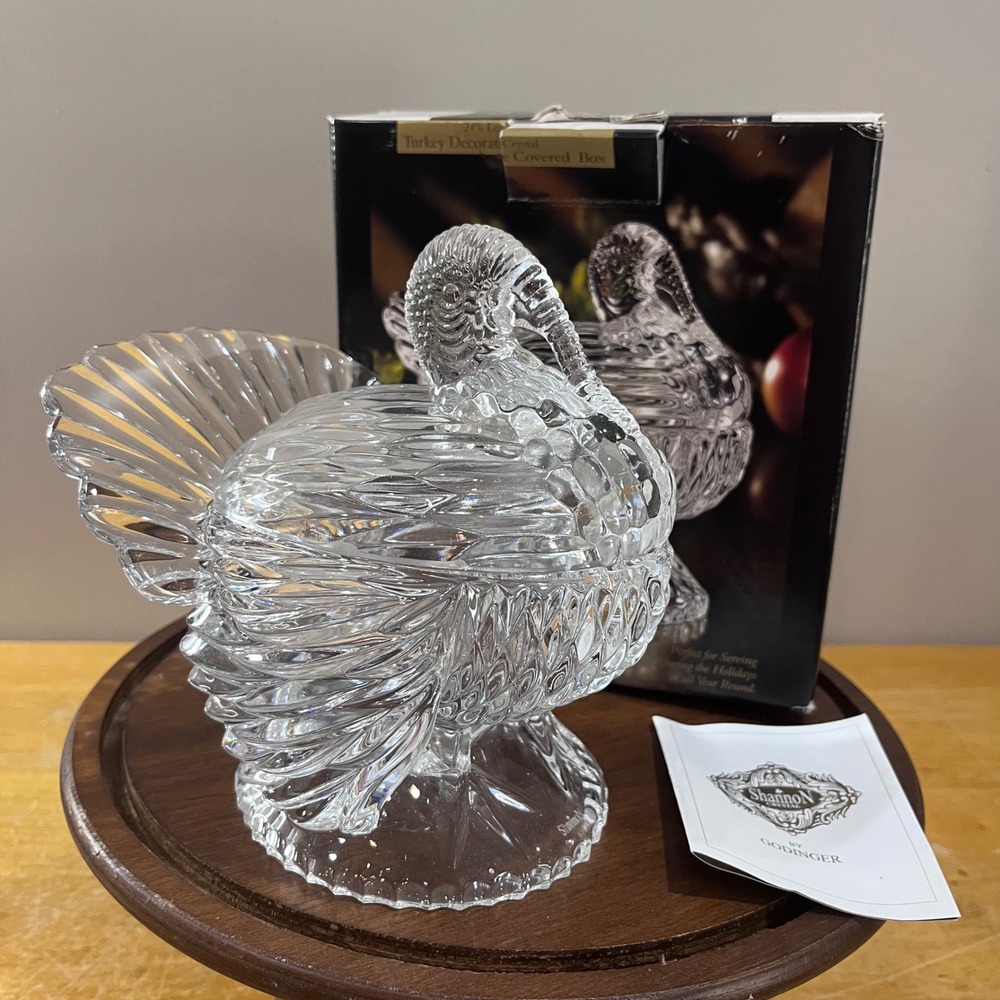 Shannon Crystal Godinger Turkey Covered Box 24% Lead Crystal Thanksgiving Vtg